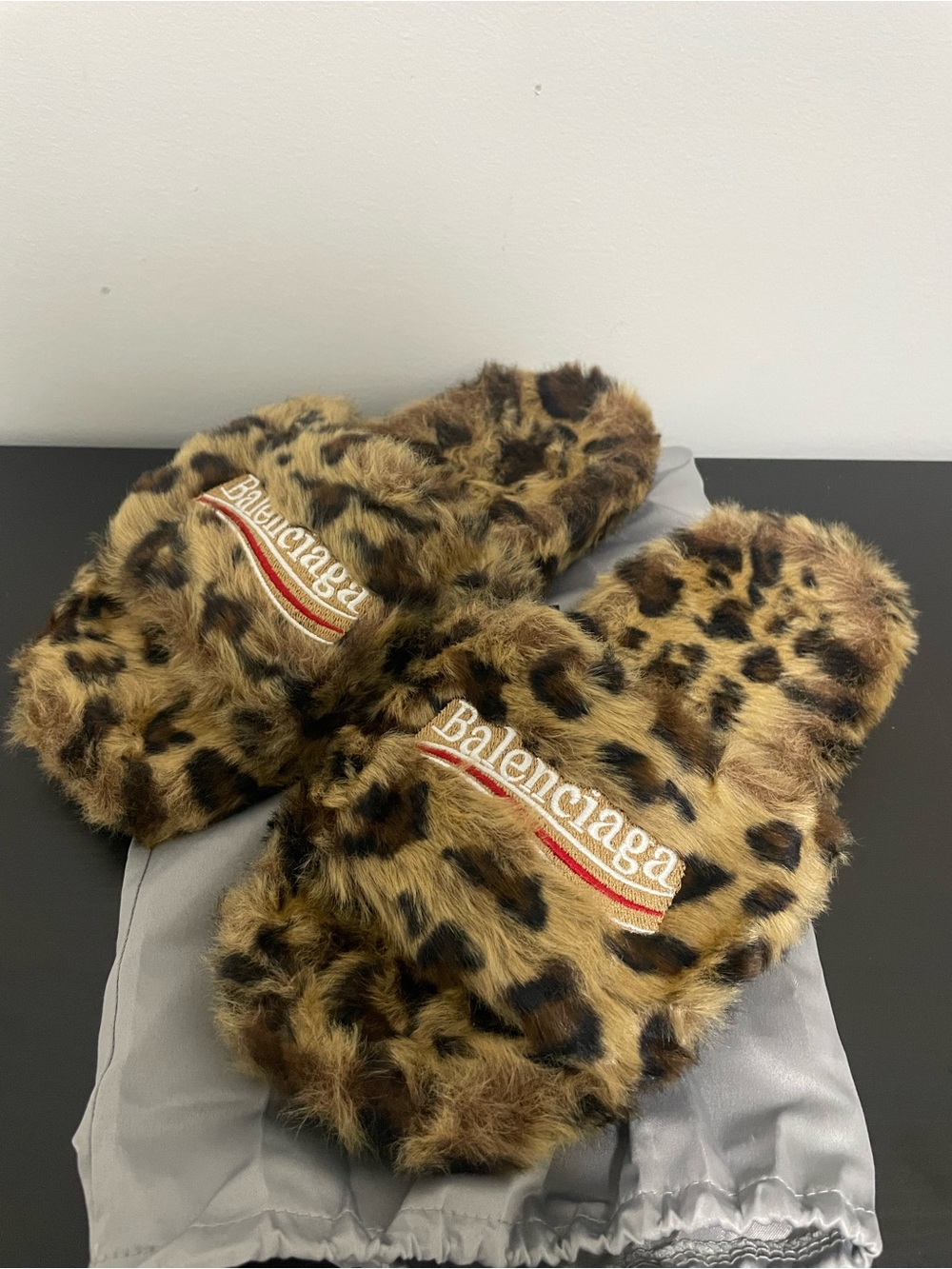 Balenciaga Kids Faux-Fur Leopard Slide Slippers - Brown & Black